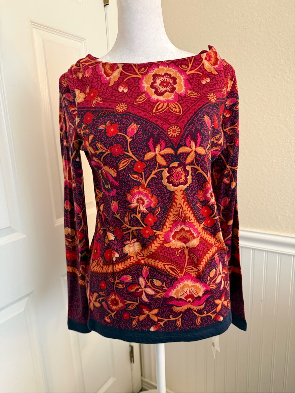 Charter Club Floral Long-Sleeve Boatneck Top